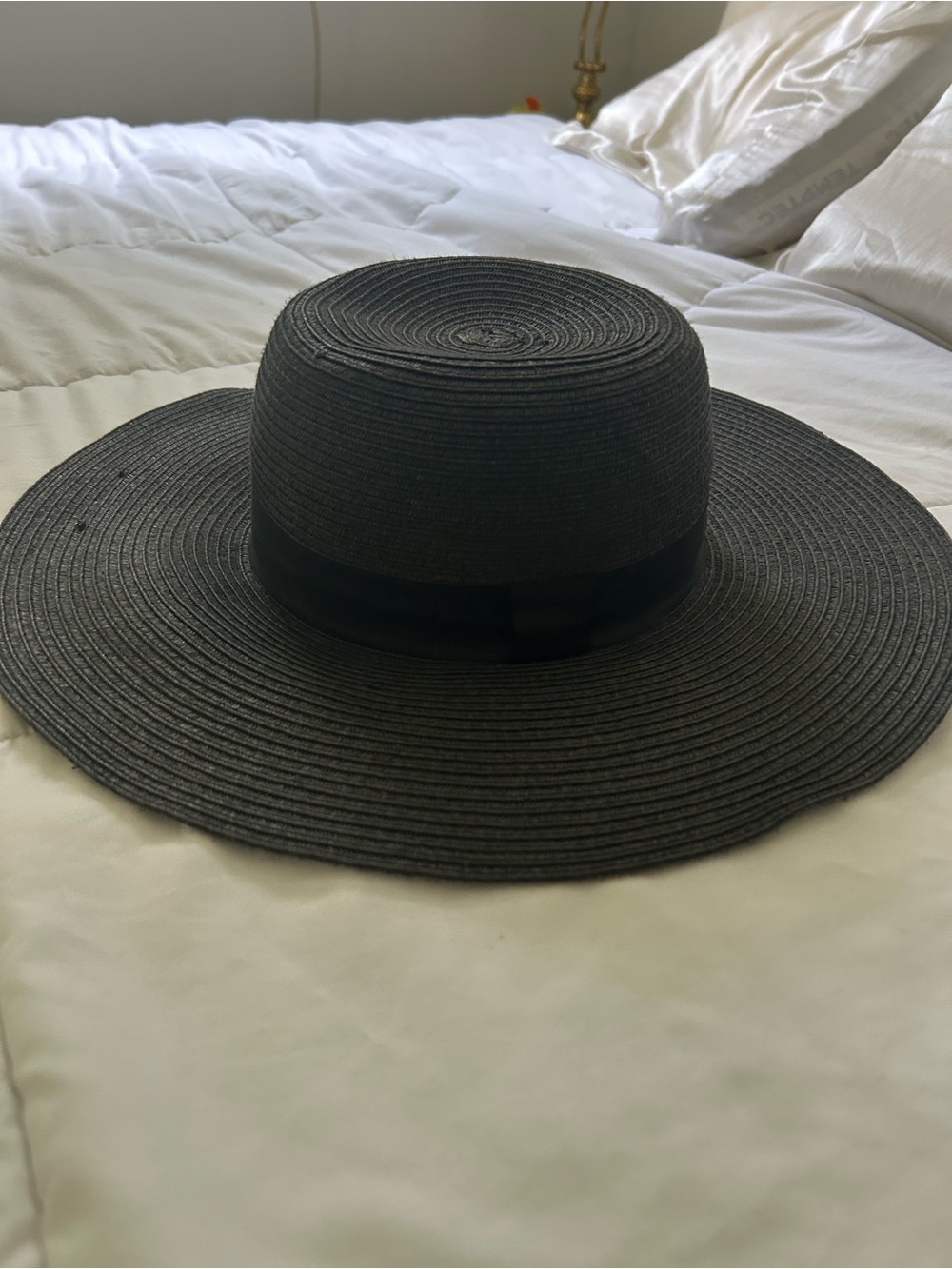 Marciano Black Wide Brim Straw Hat with Ribbon Band